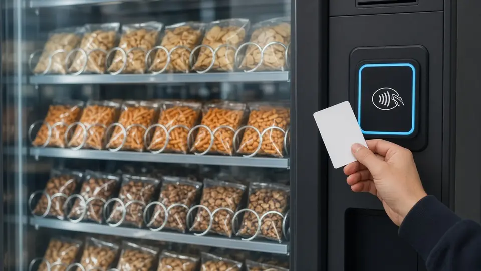 Cashless snack vending machine with a tap-to-pay card reader